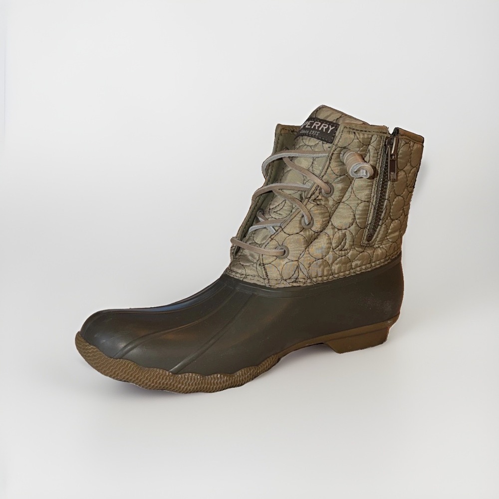 Sperry Saltwater Women's Duck Boots Leather Rubber Army Green Size 9.5